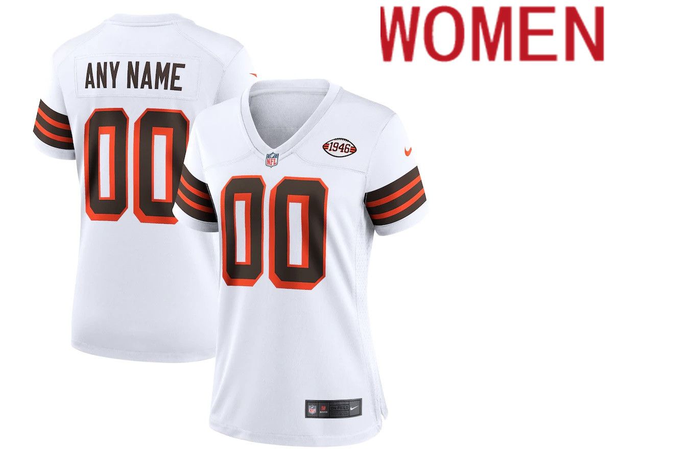 Women Cleveland Browns Nike White 1946 Collection Alternate Custom NFL Jersey->customized nfl jersey->Custom Jersey
